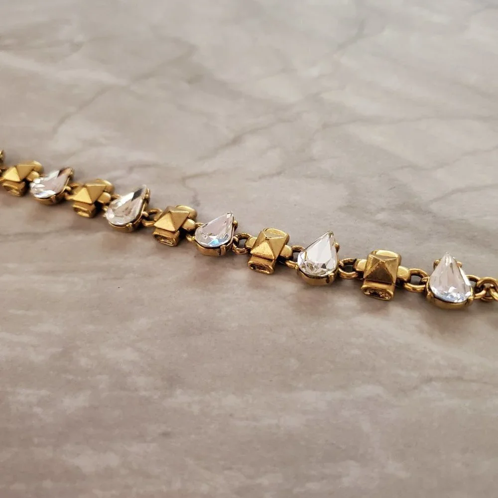 ✨ J.Crew Rhinestone Crystal Pyramid Distressed Antique Teardrop Bracelet ✨